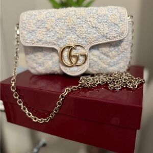 Gucci Blue and Cream Tweed Crossbody Bag